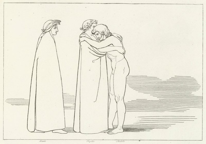 Mötet med Sordello, skärselden, Canto 6 (gravyr) av John (after) Flaxman