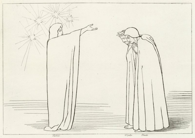 Skyldighetens berg, skärselden, Canto 1 (gravyr) av John (after) Flaxman