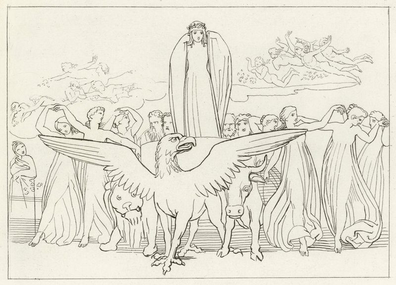 Den mystiska bilen, skärselden, Canto 31 (gravyr) av John (after) Flaxman