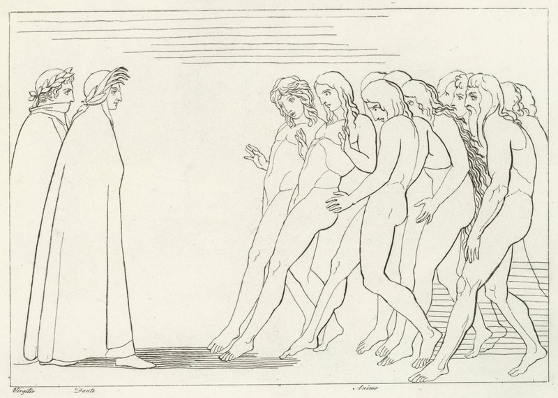 Skärseldens vestibul, skärselden, Canto 3 (gravyr) av John (after) Flaxman