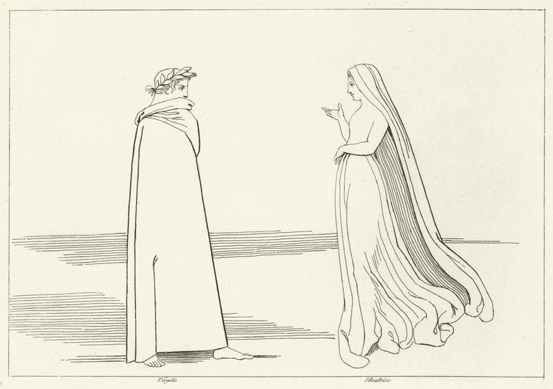 Virgil och Beatrice möte, Inferno, Canto 2 (gravyr) av John (after) Flaxman