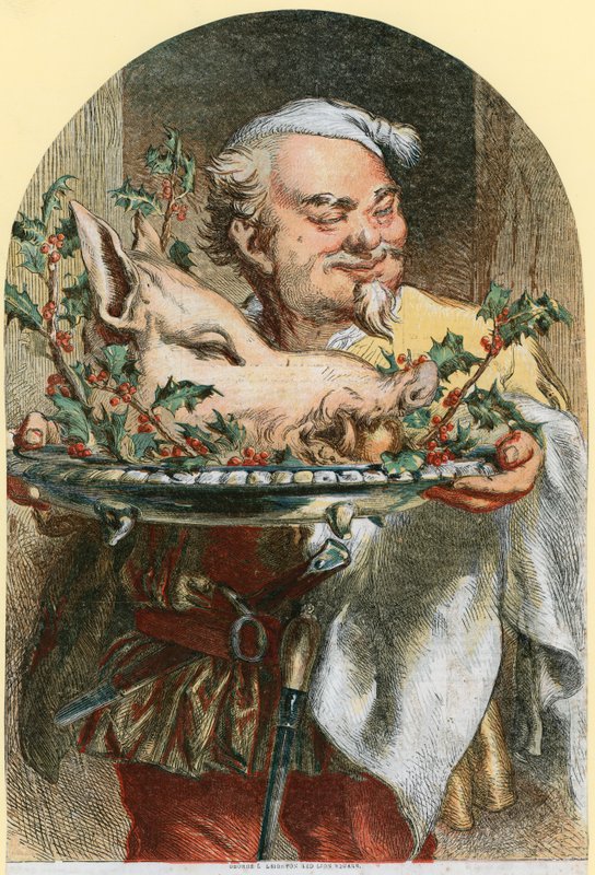 Att ta in galtens huvud (färgad gravyr) av John (after) Gilbert