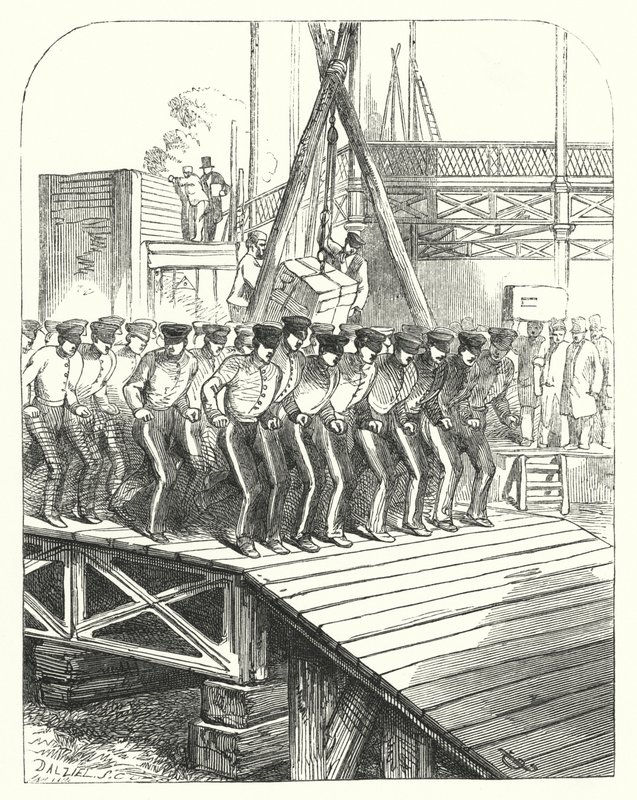 Sappers och gruvarbetare som arbetar på platsen för Crystal Palace, Hyde Park, London, platsen för den stora utställningen 1851 (gravyr) av John (after) Gilbert