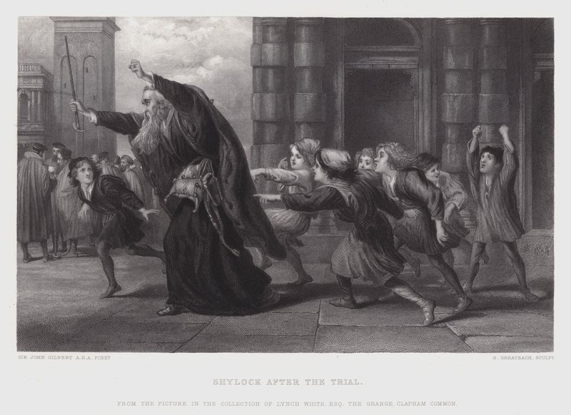 Shylock efter rättegången (gravyr) av John (after) Gilbert
