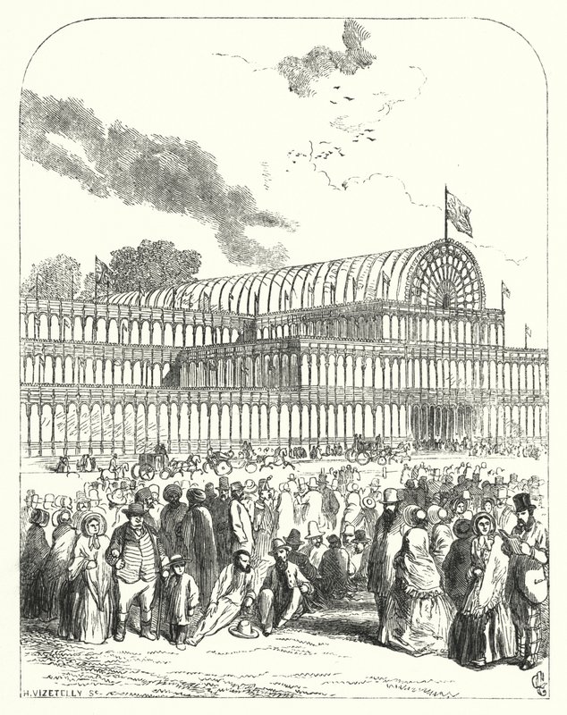 Crystal Palace i Hyde Park, London, plats för den stora utställningen 1851, designad av Joseph Paxton och Charles Fox (gravyr) av John (after) Gilbert