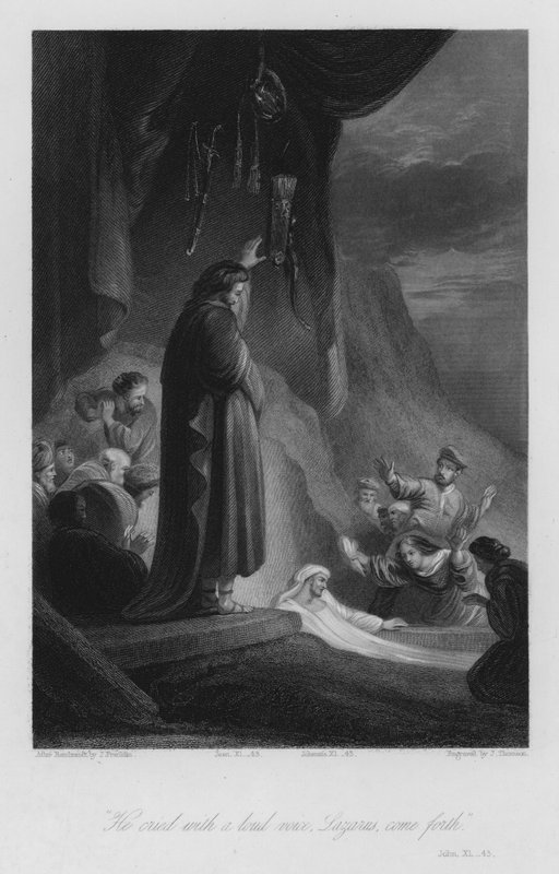 The Raising of Lazarus, Johannes XI, 43 (gravyr) av John (after) Gilbert