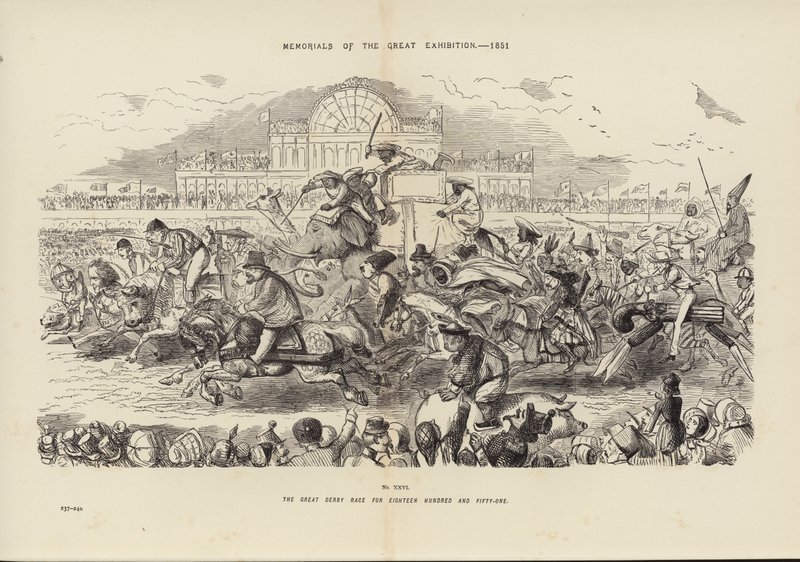 Minnesmärken från den stora utställningen 1851, Det stora derbyloppet för artonhundra och femtioett (gravyr) av John (after) Leech