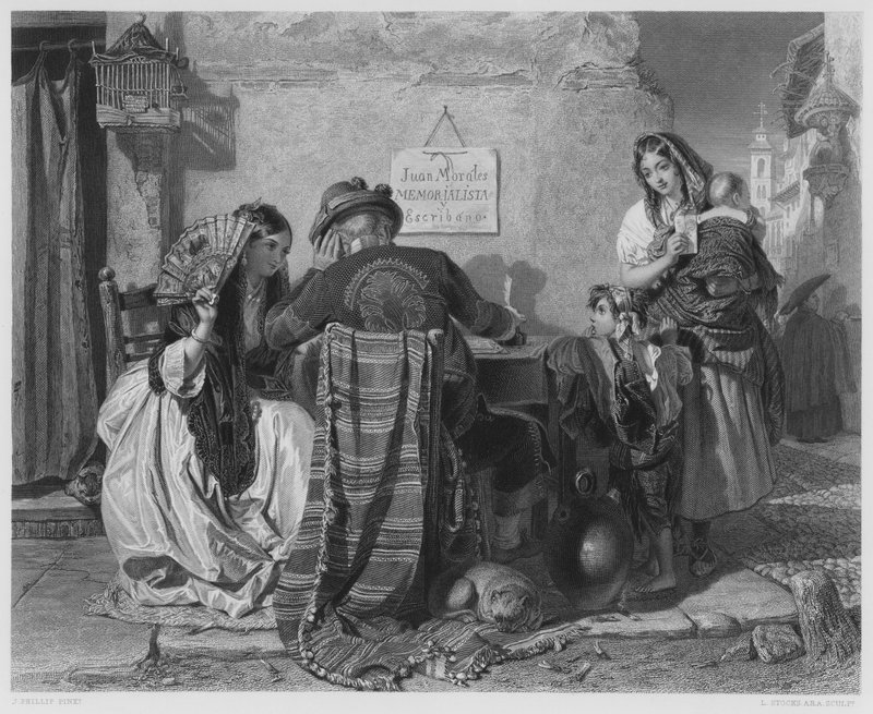 Brevskrivaren, Sevilla, från bilden i Kungliga Samlingen (gravyr) av John (after) Phillip
