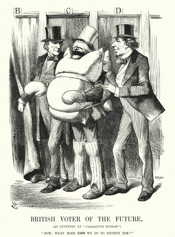 Punch tecknad: British Voter of the Future (gravyr) av John (after) Tenniel