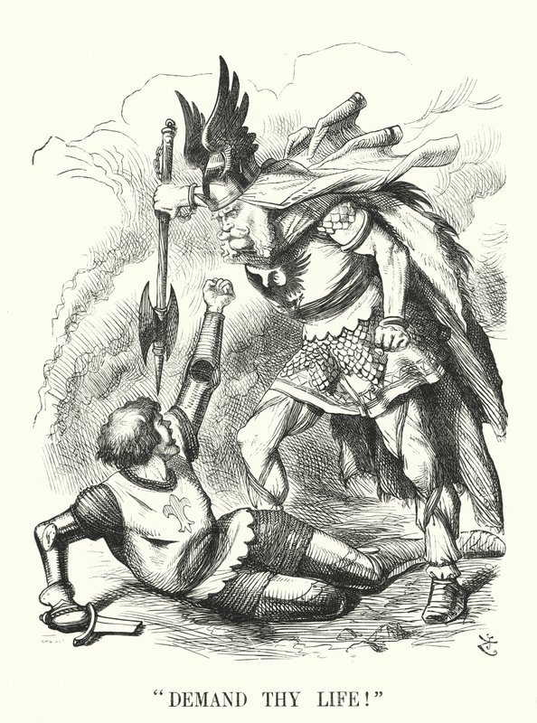 Punch cartoon: Demand Your Life! - Frankrikes nederlag i det fransk-preussiska kriget (gravyr) av John (after) Tenniel