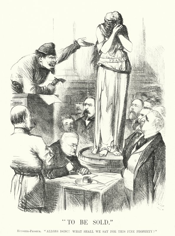 Punch tecknad: Att säljas - Pariskommunen (gravyr) av John (after) Tenniel