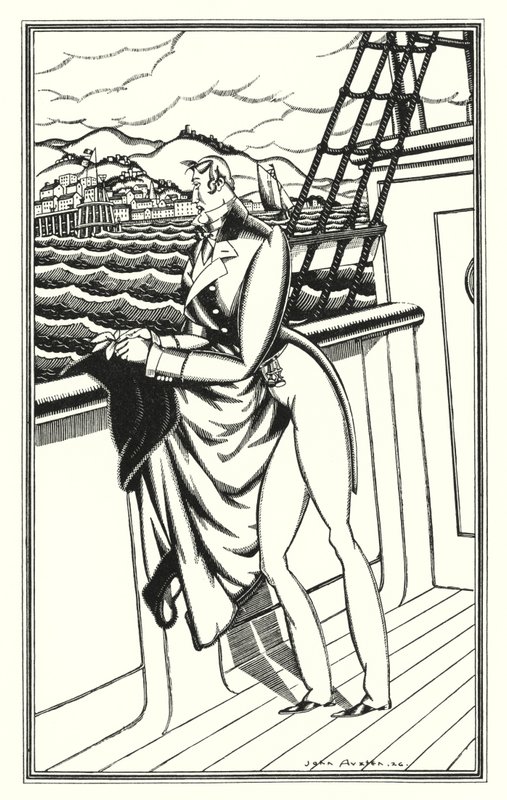 Illustration för Don Juan av Lord Byron: "Adieu, Adieu! My native shore" (litho) av John Austen