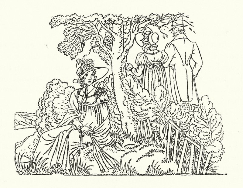 Illustration för Persuasian av Jane Austen (färg litho) av John Austen