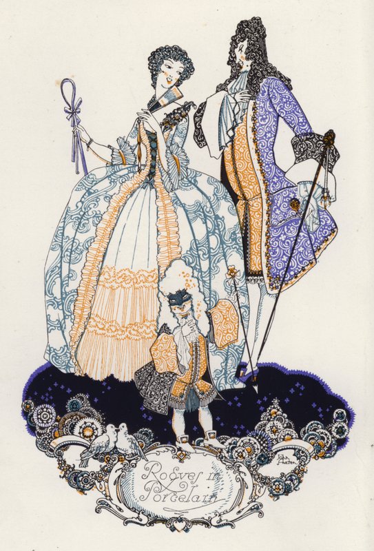 Illustration för "Rogues In Porcelain", A Miscellany of Artonth Century Poems (färg litho) av John Austen