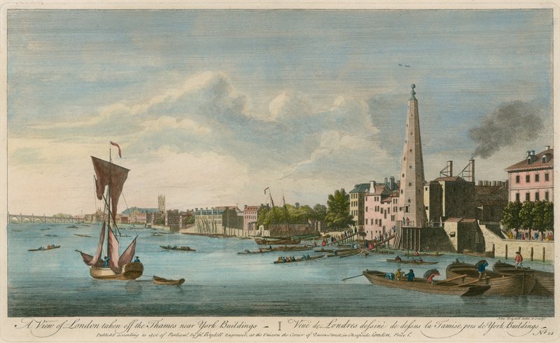 En vy av London taget av Themsen nära York Buildings av John Boydell