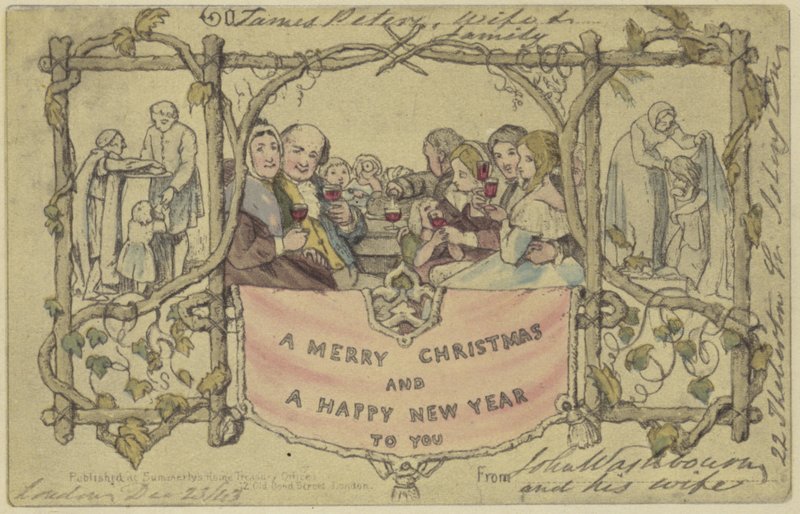 Faksimilreproduktion av det första julkortet av John Callcott Horsley