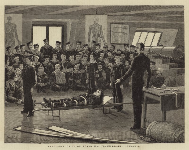 Ambulansövning ombord på HM Training-Ship Exmouth av John Charles Dollman