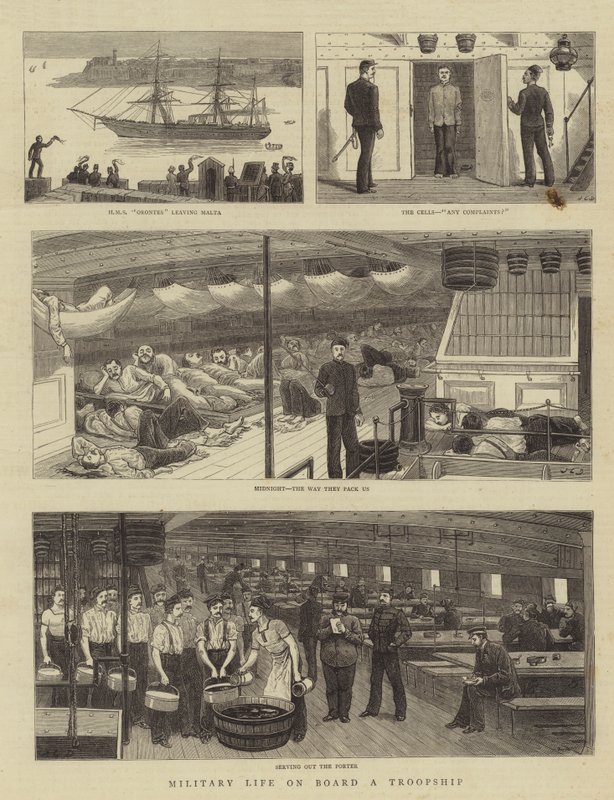 Militärt liv ombord på ett truppskepp av John Charles Dollman
