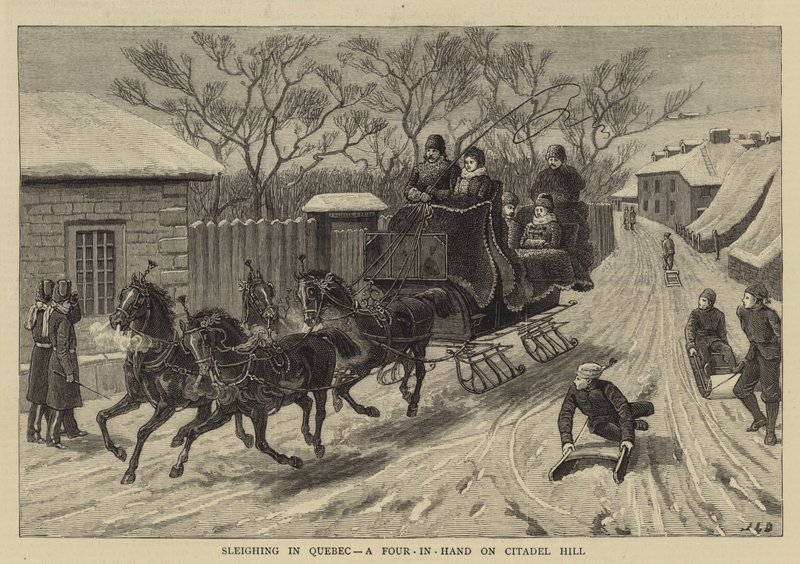 Slädjeåkning i Quebec, en fyr i hand på Citadel Hill av John Charles Dollman