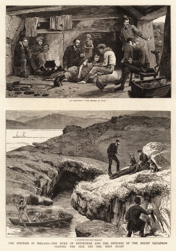 The Distress in Ireland, hertigen av Edinburgh och officerarna från Relief Squadron besöker de sjuka utanför västkusten av John Charles Dollman