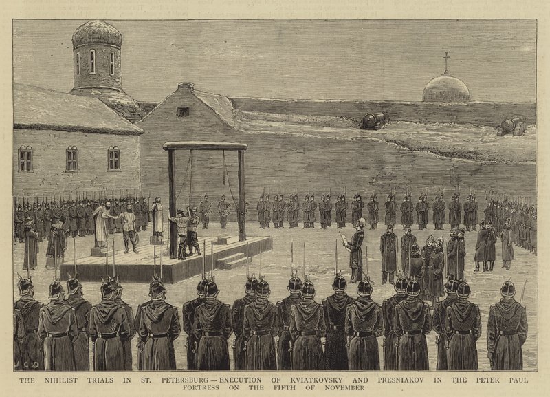 Nihilisträttegångarna i St Petersburg, avrättning av Kviatkovsky och Presniakov i Peter Paul-fästningen den 5 november 1880 av John Charles Dollman