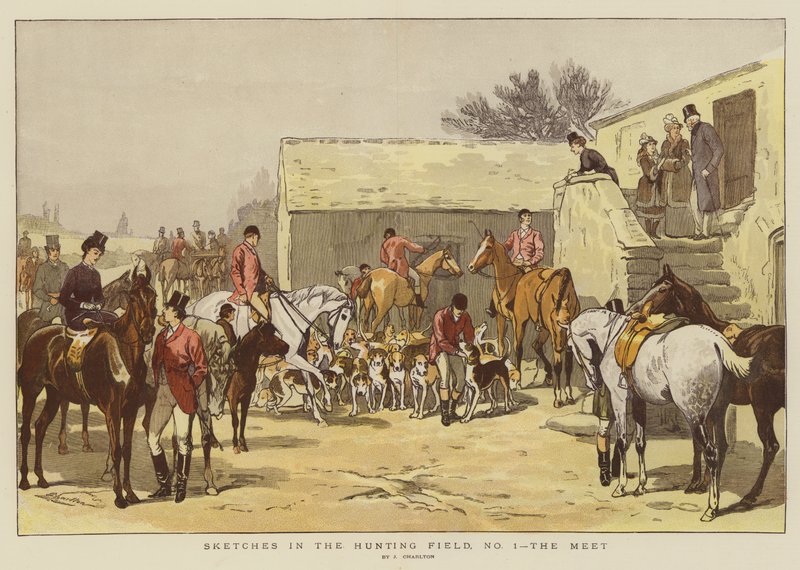 Sketcher in the Hunting Field, No 1, the Meet (chromolitho) av John Charlton