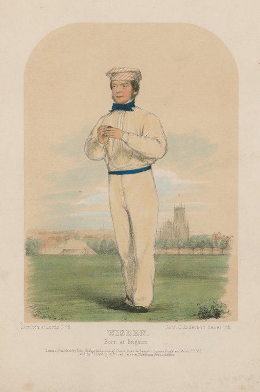Porträtt av John Wisden färg litho av John Corbet Anderson