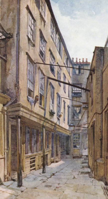 Försvunna London: Golden Buildings, Strand (färglitografi) av John Crowther