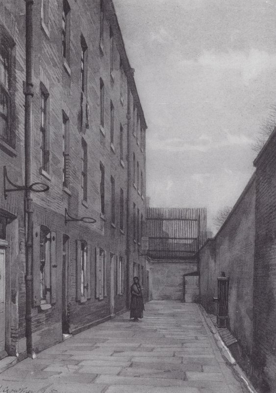 Det försvunna London: Marshalsea Place, del av gäldenärsfängelset (litografi) av John Crowther