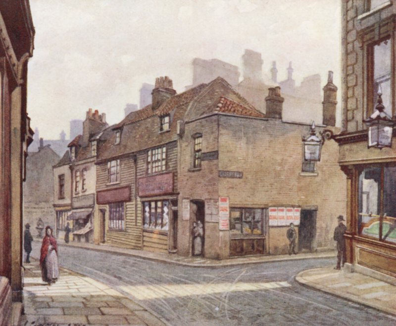 Det förlorade London: Gamla hus i Snowfields, Bermondsey (färglitografi) av John Crowther