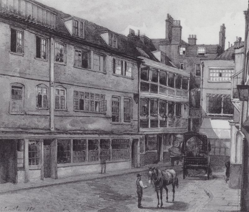 Lost London: George Inns gård, Borough (litografi) av John Crowther