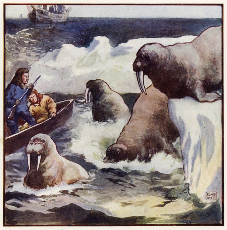 De kolossala varelserna vred sig runt med otrolig snabbhet (color litho) av John Edwin Noble