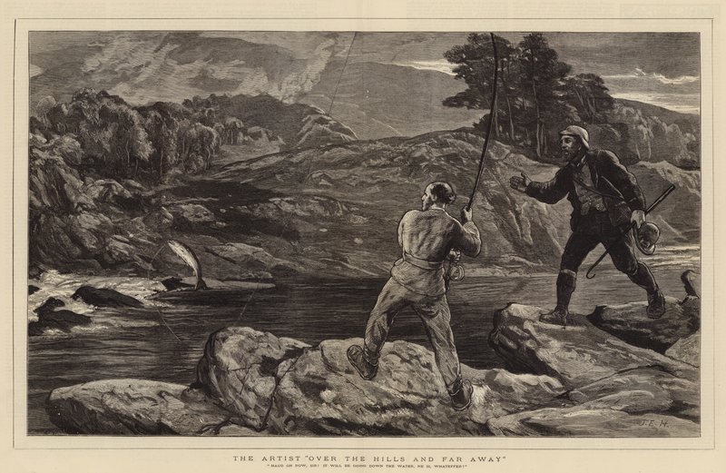 Konstnären Over the Hills and Far Away (Över kullarna och långt borta) av John Evan Hodgson