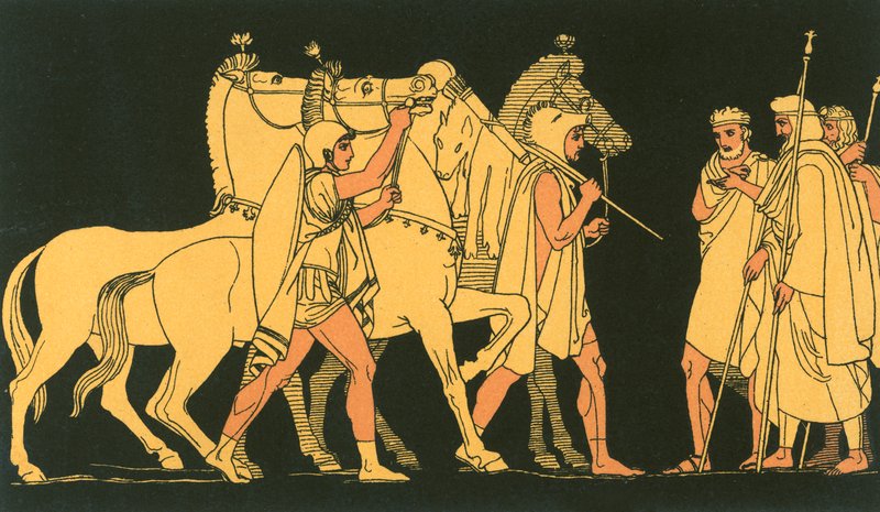 Diomed och Ulysses, återvänder med bytet från Rhesus av John Flaxman
