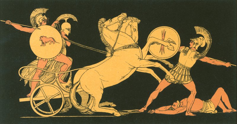 Diomed kastar sitt spjut mot Ares av John Flaxman
