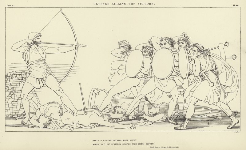 Ulysses dödar friarna av John Flaxman