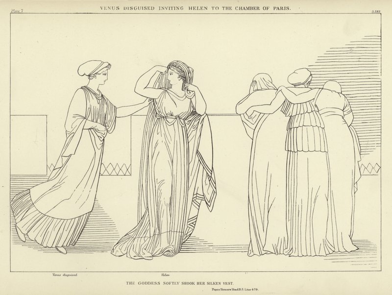 Venus förklädd bjuder in Helen till Paris Chamber av John Flaxman