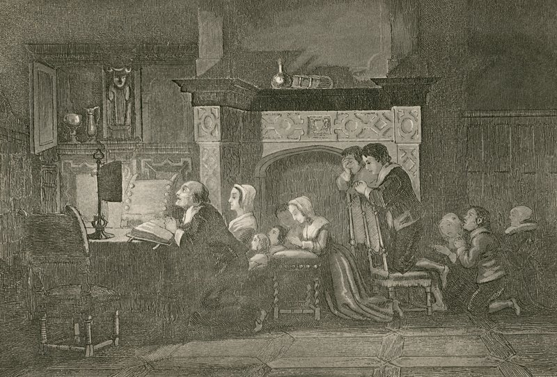 Livsmedelsaffären och hans familj vid böner av John Franklin