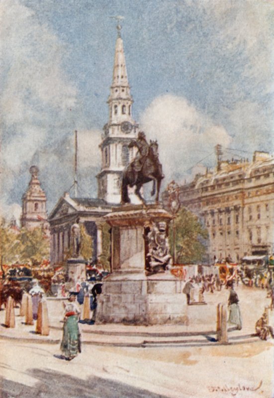 Charing Cross, med staty av Charles I och St. Martin-in-the-Fields av John Fulleylove