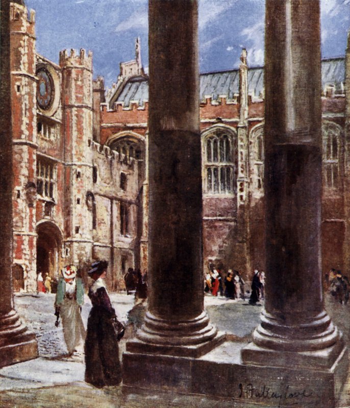 Clock Court, Hampton Court Palace, Richmond upon Thames, London (färg litho) av John Fulleylove