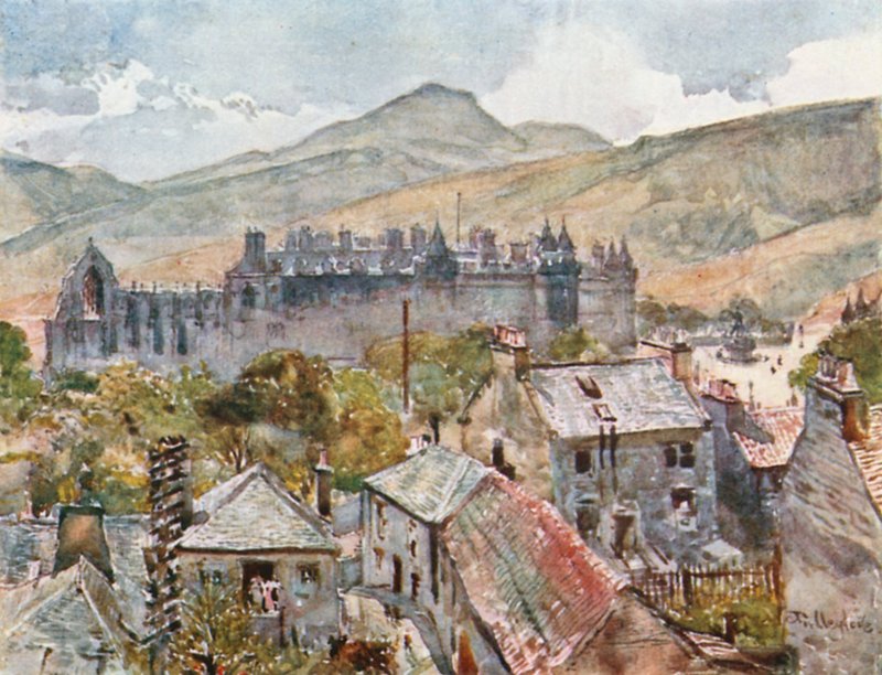 Holyrood Palace från de offentliga trädgårdarna under Calton Hill av John Fulleylove
