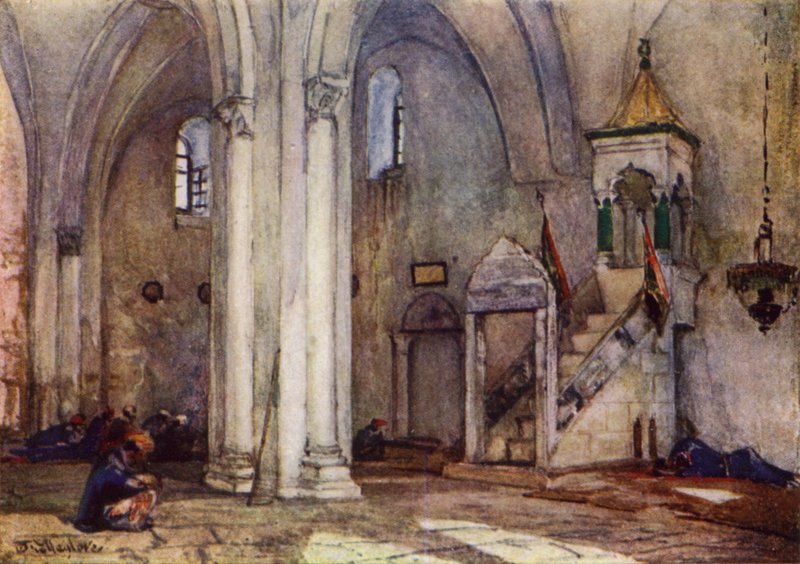 Interiör av moskén i Samaria (färg litho) av John Fulleylove