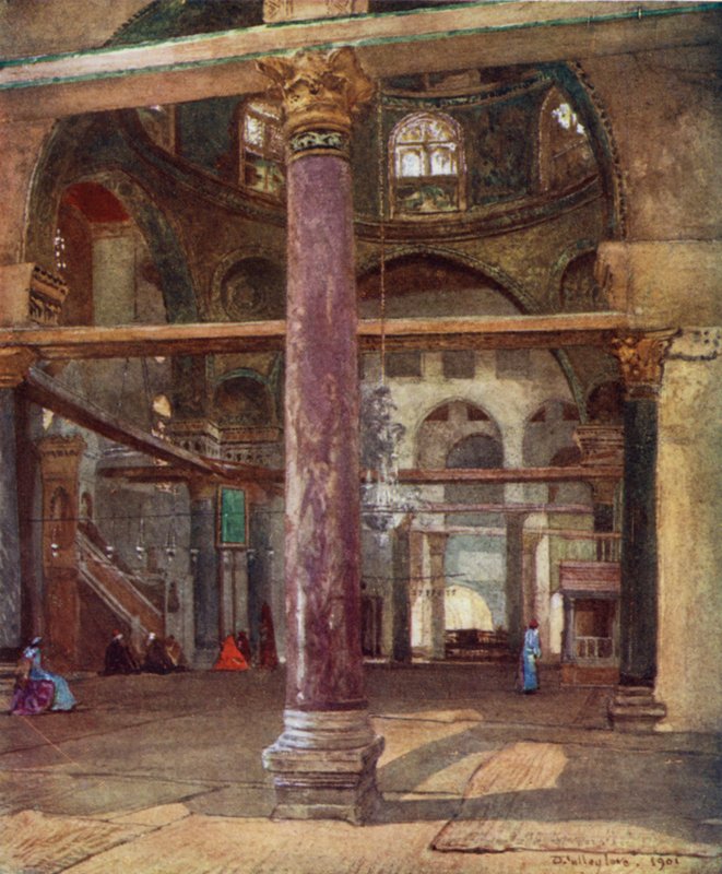 Interiör av moskén i El Aksa, från sydöstra (färg litho) av John Fulleylove