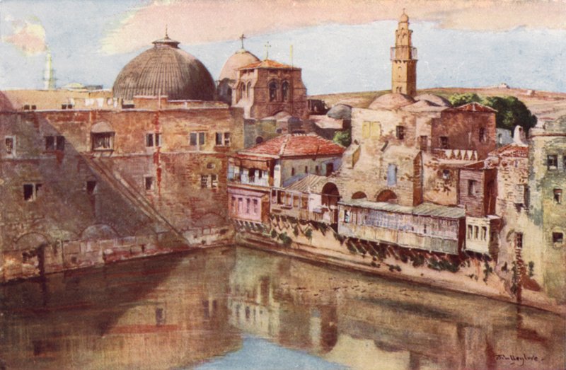 Jerusalem, Hiskias pool (färg litho) av John Fulleylove