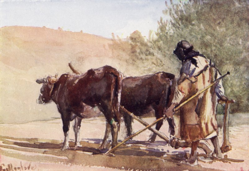 Plöjning på Oljeberget (färg litho) av John Fulleylove