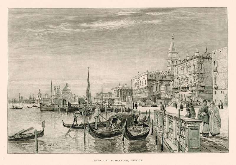 Riva dei Schiavoni, Venedig (litho) av John Fulleylove