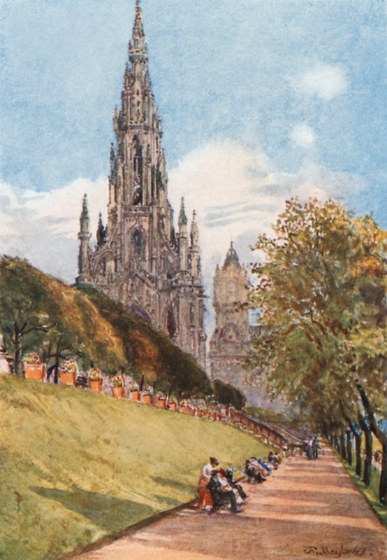 Sir Walter Scotts monument från East Princes Street Gardens av John Fulleylove