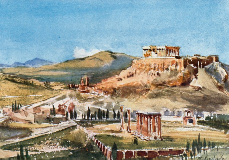 O le Acropolis ma le Malumalu o le Olympian Zeus mai le Mauga o Ardettosswed av John Fulleylove