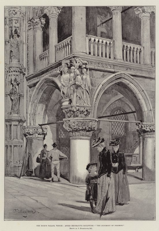 Dogepalatset, Venedig, vinkeldekorativ skulptur, Salomos dom av John Fulleylove