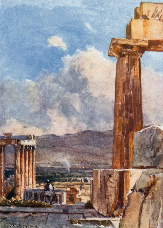 Erechtheums östra portik sett från Parthenons norra peristyl av John Fulleylove